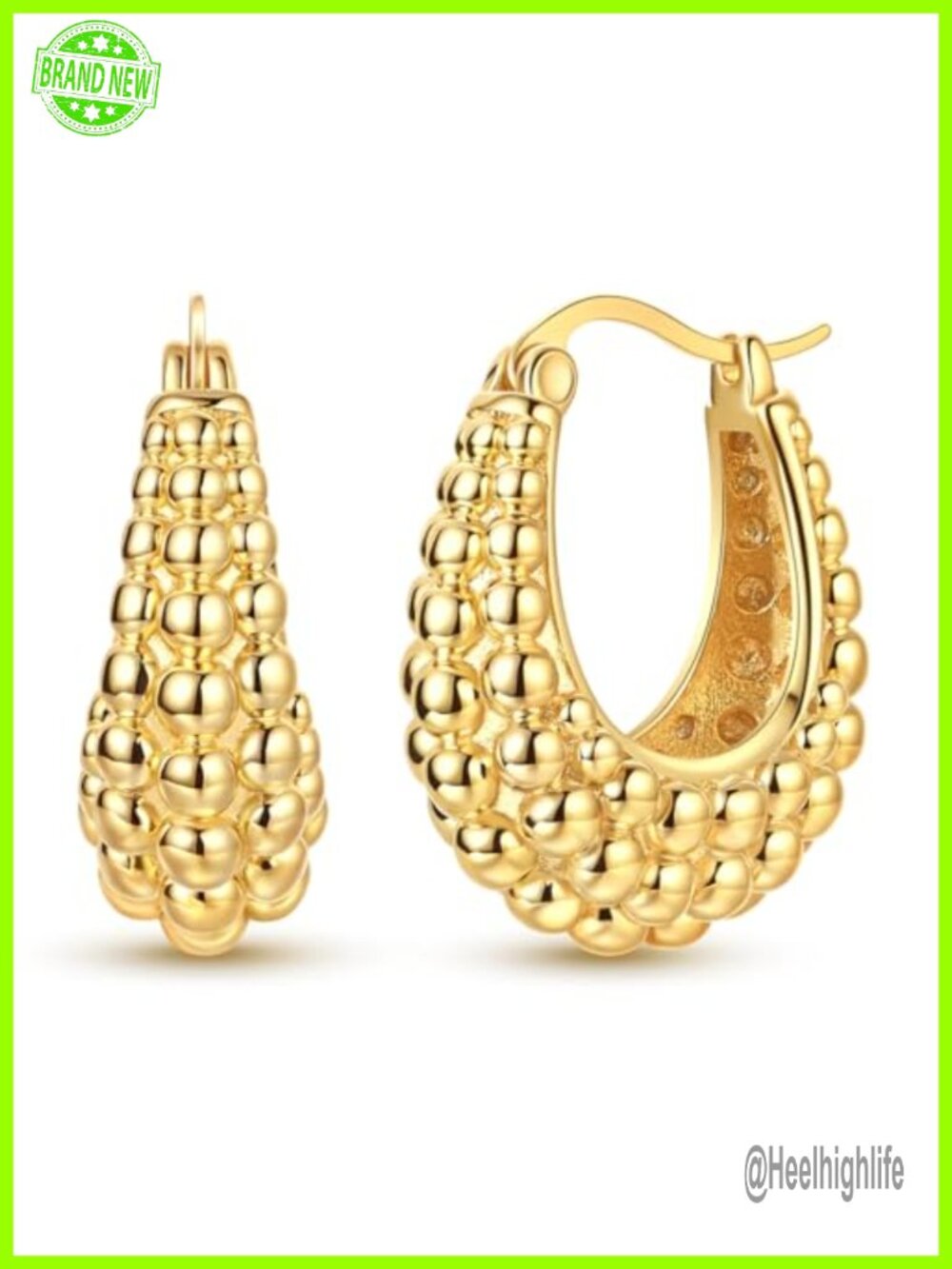 14K Gold Plated Chunky Hoop Earrings Women Hypoallergenic Hinged Closure